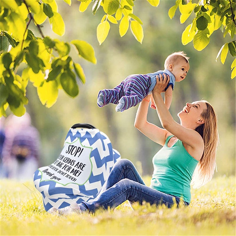 Metplus Stretchy Infant Car Seat Canopy, Metplus Baby Carseat Cover, Soft Nursing Breastfeeding Cover, Multi Use Newborn Carrier/Stroller/Shopping Cart, Boy Girl Shower Gift - No Touch Sign - Image 5